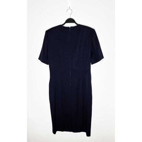 Vintage Nina Ricci Charm Women’s Navy Shift Dress White Bow Trim Classic Preppy - Picture 2 of 9